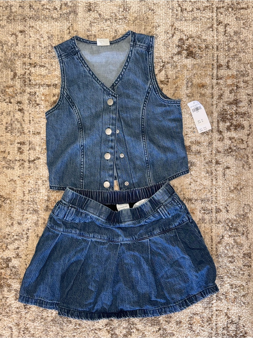 Kids Denim Vest & Skirt Set - Blue